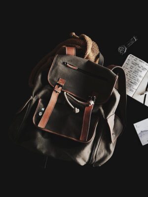 Olive-Green Leather-Strap Backpack – Commute & Travel Essential