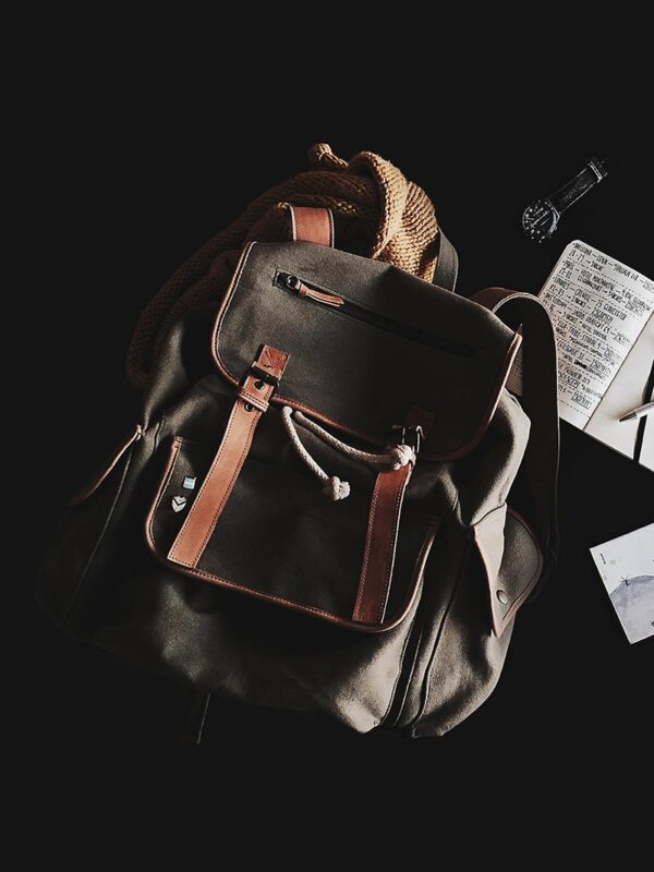 Olive-Green Leather-Strap Backpack – Commute & Travel Essential