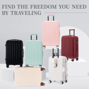 20  24  28   3 Pcsset In ABS 360 Spinner Wheel Luggage, Carry On Suitcase, With Cup Holder  USB Port