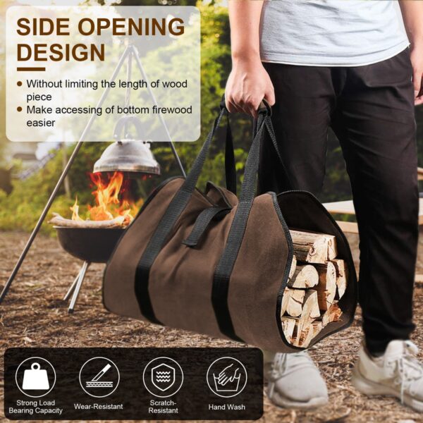 1Pc Firewood Carrier Bag With Handle Durable Wear Resistant Fireplace Logs Holder Side Opening Wood Storage Carrying Bag For Indoor Fireplace Outdoor Camping