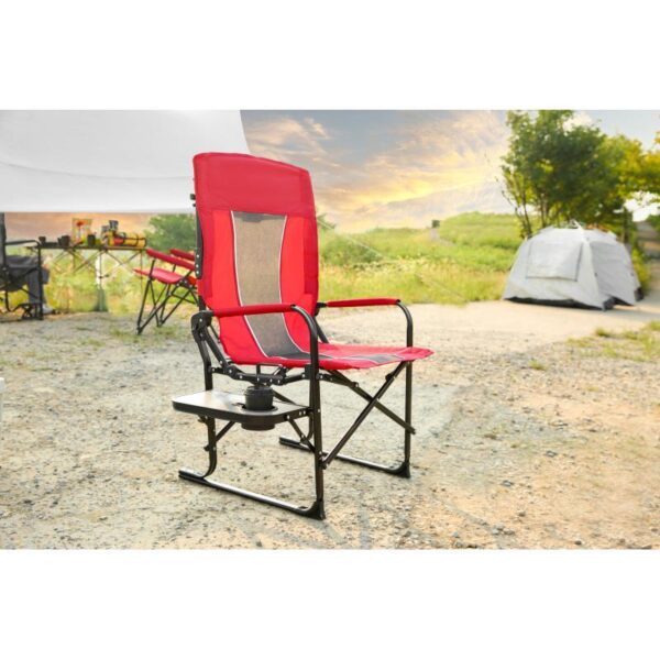 Heavy Duty Folding Camping Chair With Extra Large Portable Side Table And Pocket For Beach, Fishing, Travel, Picnic, And Lawn Gray