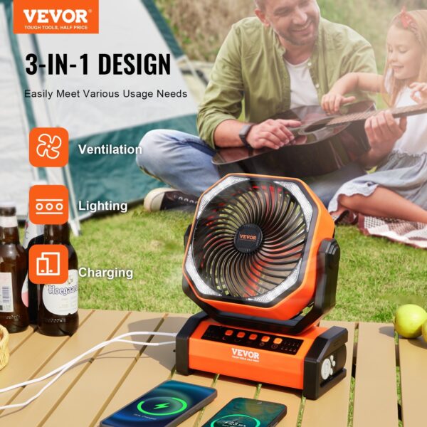 36f15572-9ccd-447a-bf5a-8c4938bf3c04.jpg VEVOR Portable Fan Rechargeable 9 Inch, Battery Powered Fan With LED Lantern, 4 Speeds Adjustable Automatic Swivel & Timer , USB Battery Operated Fans For Travel Bedroom Home Camping Office