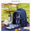 Beach Picnic Backpack Bag For 2 Person With Cooler Compartment Navy Blue