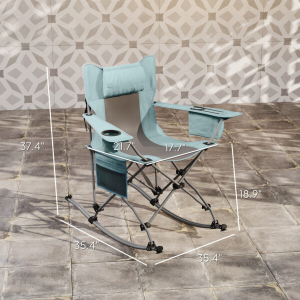 Folding Rocking Camping Chairs, Portable Chairs With Headrest, Cooler Bag, Cup Holder, Carry Bag, 2 Pack, Gray