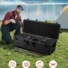 Weatherproof Hard Case, Heavy Duty Protective Dry Box Case With Pre-Cut Foam & Retractable Pull Handles For Travel, Hunt, Military, Tactical, IP67 Waterproof Case For Cameras