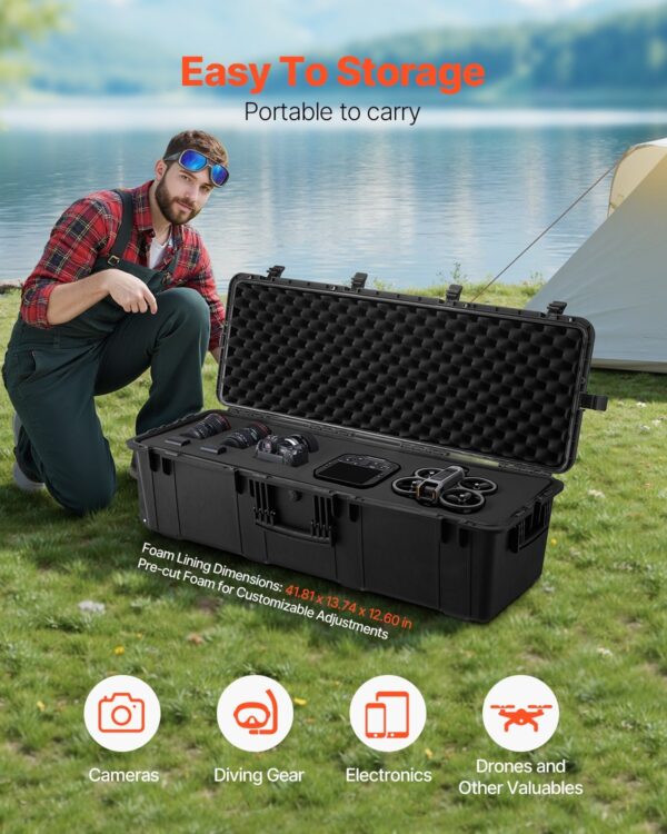 Weatherproof Hard Case, Heavy Duty Protective Dry Box Case With Pre-Cut Foam & Retractable Pull Handles For Travel, Hunt, Military, Tactical, IP67 Waterproof Case For Cameras