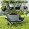 Padded Folding Camp Chair For Adults, Double Camping Chair With Armrests, Cup Holders, Carry Bag For Outdoor, Black