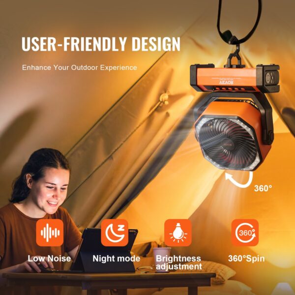 b9dd7bbd-a42b-4ad1-85ac-47dec09f4bf9.jpg VEVOR Portable Fan Rechargeable 9 Inch, Battery Powered Fan With LED Lantern, 4 Speeds Adjustable Automatic Swivel & Timer , USB Battery Operated Fans For Travel Bedroom Home Camping Office