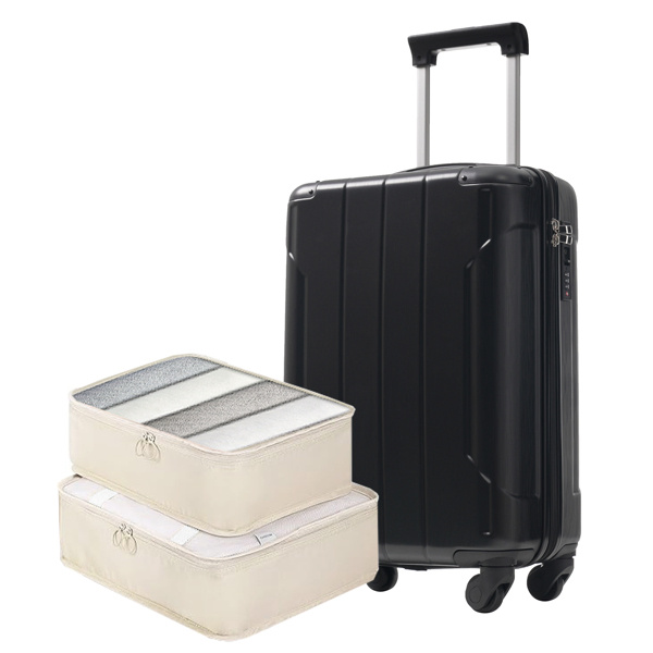 20-Inch Hardshell Carry-On Luggage, Lightweight Durable ABS Suitcase With Spinner Wheels, Built-in TSA Lock, 2 Packing Cubes, Black