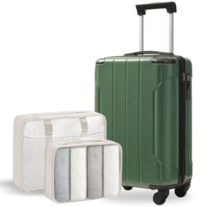 20-Inch Hardshell Carry-On Luggage, Lightweight Durable ABS Suitcase With Spinner Wheels, Built-in TSA Lock, 2 Packing Cubes, Green