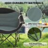 Padded Folding Camp Chair For Adults, Double Camping Chair With Armrests, Cup Holders, Carry Bag For Outdoor, Black