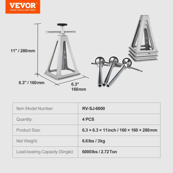 RV Stabilizer Jacks, 4 Pack Aluminum RV Leveling Jacks, RV Stack Jacks For RV Travel Trailer Camper, Single Screw Jack Support Up To 6000 Lbs, Adjustable From 11 Inch To 17 Inch