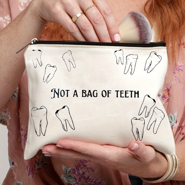Tooth-patterned Canvas Zip Pouch For Kids Travel