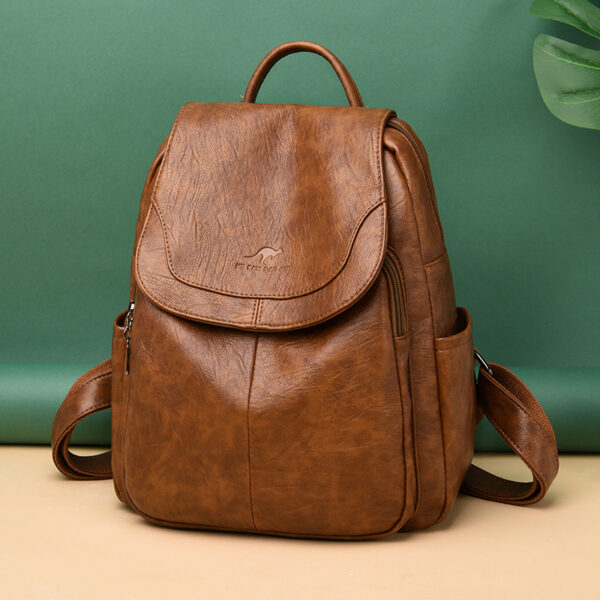 Xiangfei Kangaroo Soft Leather Backpack Female New Fashion Casual Backpack Soft Leather Large Capacity Travel Bag