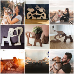 DIY Figurine Wood Dog Ornament Sculpture Home Decoration A Man A Dog Wood Sculpture Christmas Gifts Model Decor